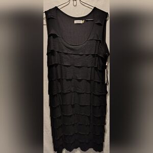 Calvin Klein Black Sheath Ruffle Stretch Sleeveless Bodycon Dress Size 16W NWT
